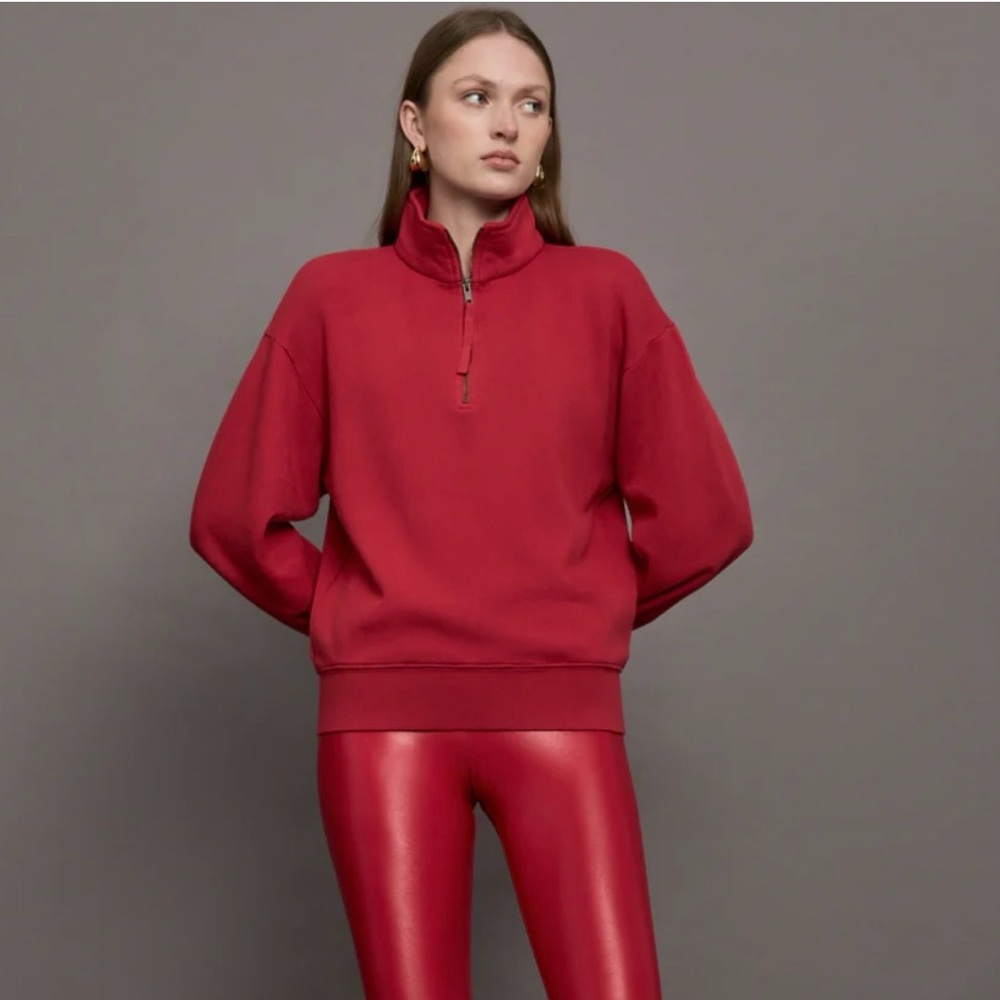 Carbon38 Crimson Red Half-Zip Cotton Blend Fleece Top Size Small NWT